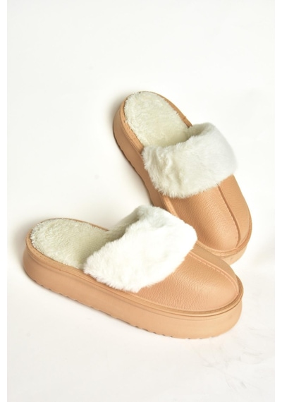 Fox Shoes T918264209 Vizon İçi Peluş Kadın Terlik Vizon