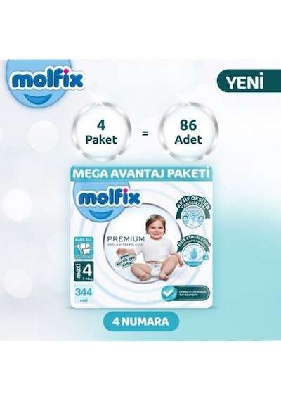 Molfix Premium Avantajlı Paket 86'lı x 4 Adet PKT.MOLFIX.107 4 Numara