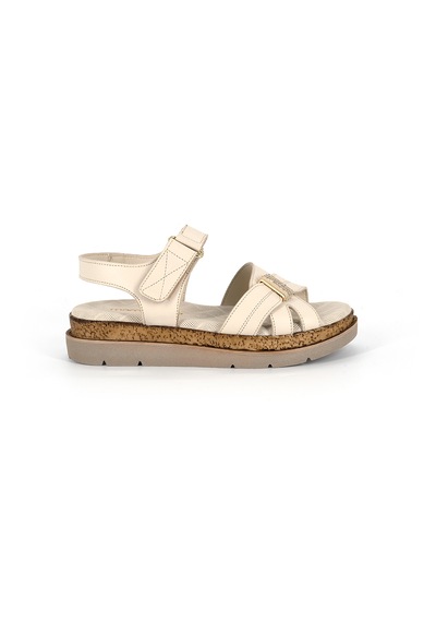 Mammamia D26ys-2905 Kadın Hakiki Deri Günlük Comfort Sandalet Krem