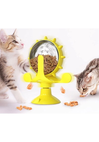 Vantuzlu Zilli İnteraktif Dönebilen Mama Kaplı Renkli Değirmenli Eğlenceli Eğitici Kedi Oyunc