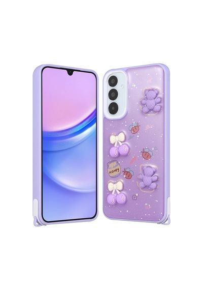 Zore Samsung Galaxy Uyumlu A05s Kılıf Parlayan Simli Kabartma Figürlü Omsy Cevze Kapak - Mor Ayı
