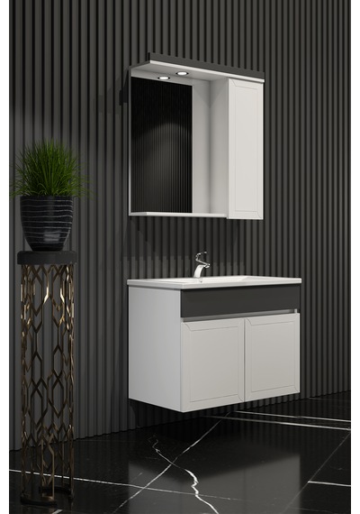 Çuha 55 Cm Beyaz-antrasit Gri Mdf Pk-109 Asma Banyo Dolabı Takımı Beyaz - Antrasit Çuha 55 Cm Beyaz-antrasit Gri Mdf Pk-109 Asma Banyo Dolabı Takımı Beyaz - Antrasit