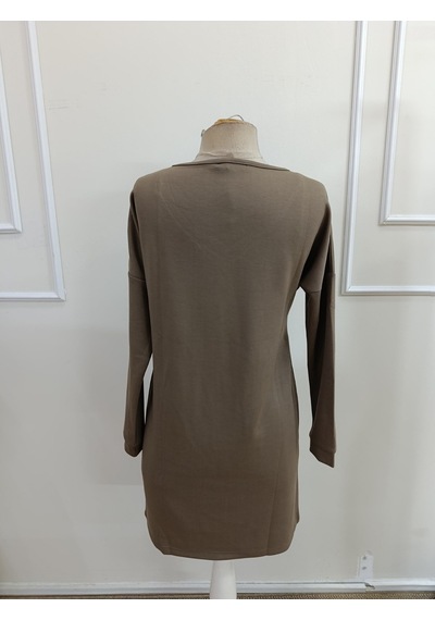Bhrwear Kadın Uzun Kollu V Yakalı Kısa Modal Elbise Renkli
