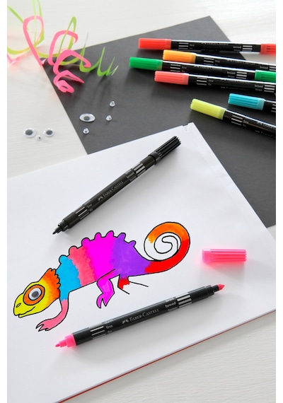 Faber-Castell Çift Uçlu Neon Keçeli Kalem, 10 Renk, İnce ve Kalın Uçlu,Dayanıklı Parlak Renkler,Su Bazlı Mürekkep