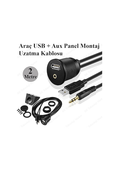 Araç Paneline Uygulanabilir Ses-USB Uzatma Kablosu - 2 Metre