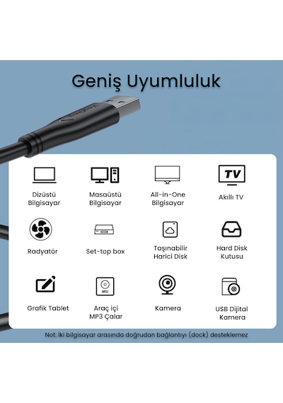Veggieg Usb-a Male To Male Uzatma Usb 3.0 Kablo 5 Metre