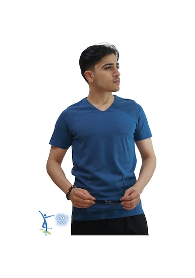 Sermoda Erkek Slim Fit V Yaka Tişört - Dar Kesim Basic Günlük T-shirt Petrol Mavi