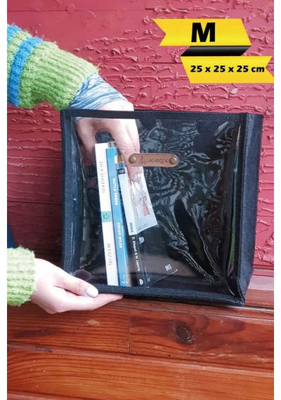 Şeffaf Keçe Saklama Kutusu Önü Şeffaf Organizer, Kitap & Eşya Düzenleyici,siyah,orta Boy Siyah