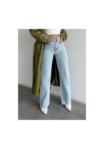 Kene Jeans Paça Kesik Yüksek Bel Buz Kar Boru Paça Kot Pantolon Buz Kar