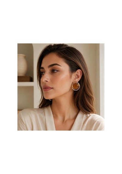 Gold Çerçeveli Açık Kahve Taşlı Kadın Küpe Açık Kahve - 886705031 Açık Kahve - 886705031 Açık Kahve
