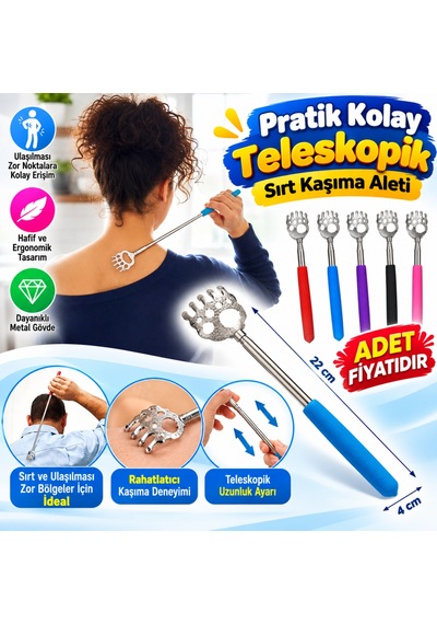 Pratik Kolay Teleskopik Metal Sırt Kaşıma Kaşağı Aleti Aparatı Adet Fiyatıdır