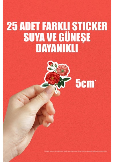 Çiçek Ve Çiçek Buketi Temalı Telefon Laptop Bullet Journal Yapışkanlı Folyo Sticker Paketi 25 Adet Çok Renkli