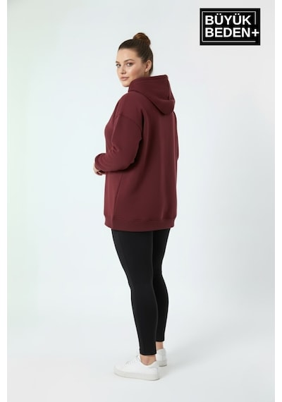 Süperlife Kadın Büyük Beden California 1974 Baskılı Kapüşonlu İnce Sweat Rahat Kalıp Hoodie Spr26bswk965 Bordo