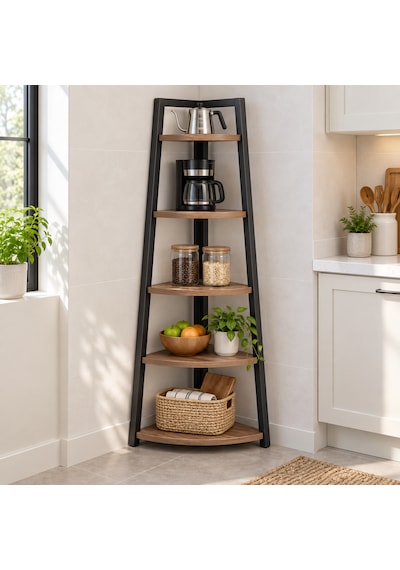 Evkolleksiyon 4 Raflı Metal Köşe Raf 170x80 Cm 40x20 Profil Ceviz