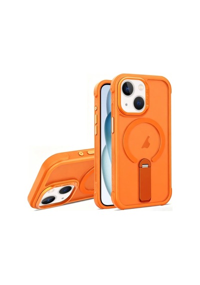 Teleplus Apple Uyumlu iPhone 13 Kılıf Skinfeel Pc Constrat Tpu Hybrid Standlı Manyetik Kapak Turuncu
