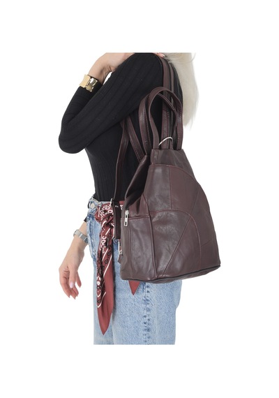 Erzeno Hakiki Deri Bordo Kadın Sırt Çantası / Çok Fonksiyonlu Omuz Çantası Ve Sırt Çantası Bordo - 703771354 Bordo