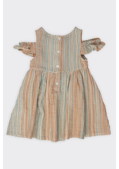 Kız Bebek Çizgi Desenli Oranj Elbise 4239824