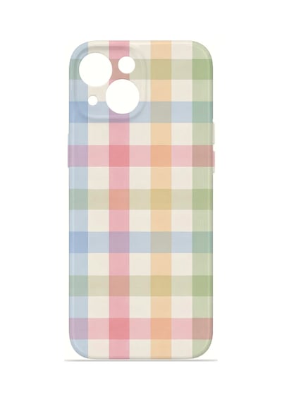 Apple iPhone Uyumlu 13 Vorian İnce Kamera Korumalı Mika Kılıf Pastel Gingham Pastel Gingham Mika