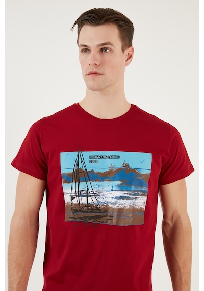 Buratti Baskılı Bisiklet Yaka % 100 Pamuklu Slim Fit Erkek T Shirt 541Yelken24 Kırmızı