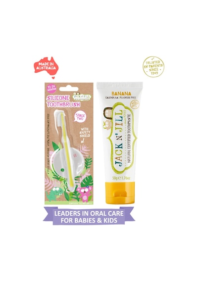 Jack N Jill Bebek Diş Fırçalama Seti Silikon Diş Fırçası + Muz Aromalı Macun 50g