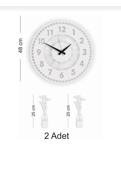 Duvar Saati Ve Süsüleri Çok Şık Hediye 3 Lü Set Beyaz