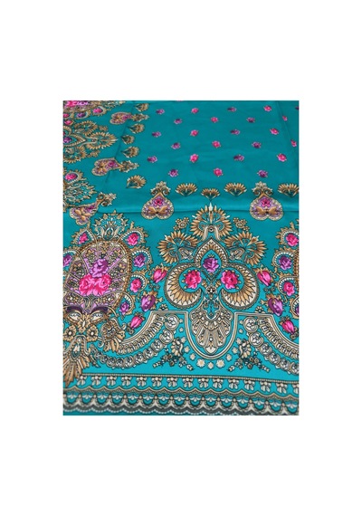 Tikitonki Etnik Çiçek Desenli Saten Yeşil Eşarp - 90x90 Yeşil Yeşil