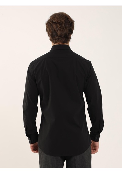 Dufy Siyah Erkek Slim Fit Klasik Yaka Uzun Kol Gömlek - 103134 Siyah