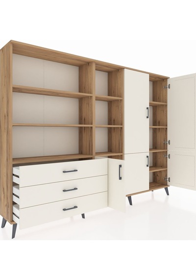 Arges Dolap 11 Raflı 3 Çekmeceli 5 Kapaklı 220x30x163 Çam-aytaşı Çam-aytaşı