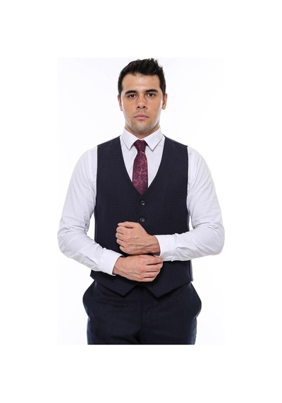 Wessi Lacivert Desensiz Düğmeli Erkek Yelek 001