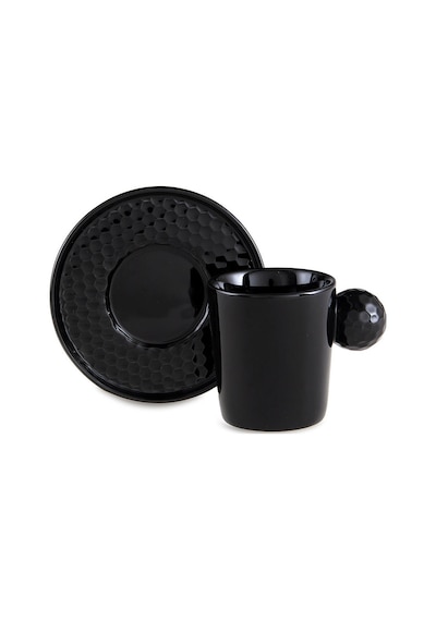 Jumbo Golf Line Siyah 2'li Tabaklı Kahve Fincan Takımı 90 Ml Siyah