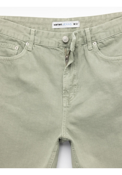Koton Normal Bel Pamuklu Cep Detaylı Bermuda Loose Fit Jean Şort Haki 5sam40121nd Haki