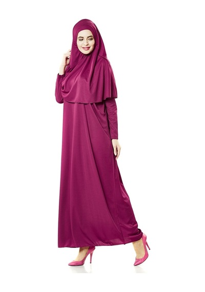 Tek Parça Namaz Elbisesi - Seccade - Tesbih - Ibadet Seti - Fuşya