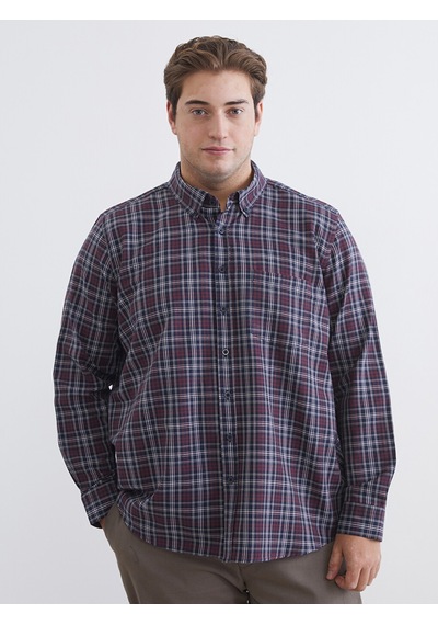 Lcwaıkıkı Classic Bordo Büyük Beden Regular Fit Uzun Kollu Ekose Gabardin Erkek Gömlek
