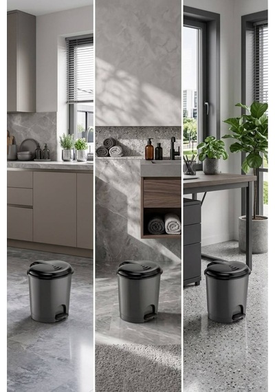 7 Litre Pedallı Çöp Kovası Kapaklı Banyo Mutfak Ofis Çöp Kutusu Siyah