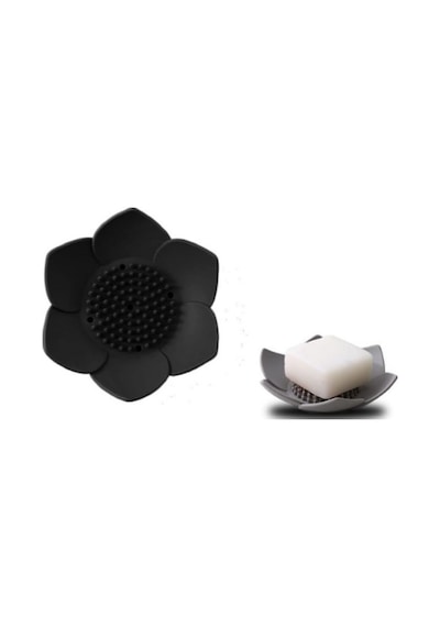 Lotus Desenli Sabun Ve Sünger Tutacağı Silikon Siyah Su Giderli Lotus Şekilli Şık Katı Sabunluk Diğer