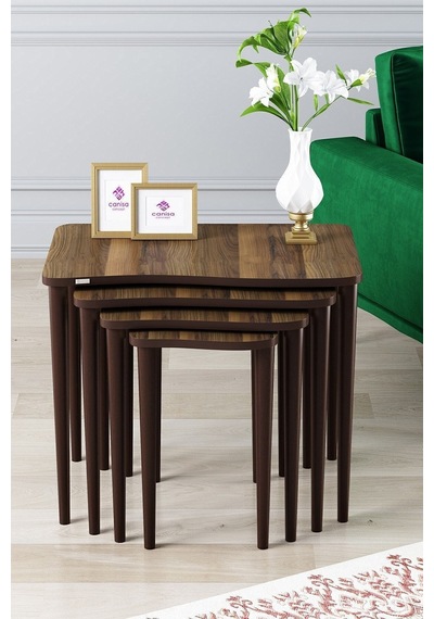 Canisa Concept Kuğu Serisi Mdf Zigon Sehpa Takımı-4 Lü Sehpalar Ceviz Ayaklar Ceviz