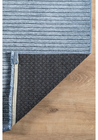 Line Serisi Kaymaz Taban Yıkanabilir Dekoratif Modern Şönil Kilim Mavi