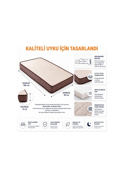 Homedius Hyper Sünger Ortopedik Tek Kişilik Yatak 90x190x12 Cm Beyaz