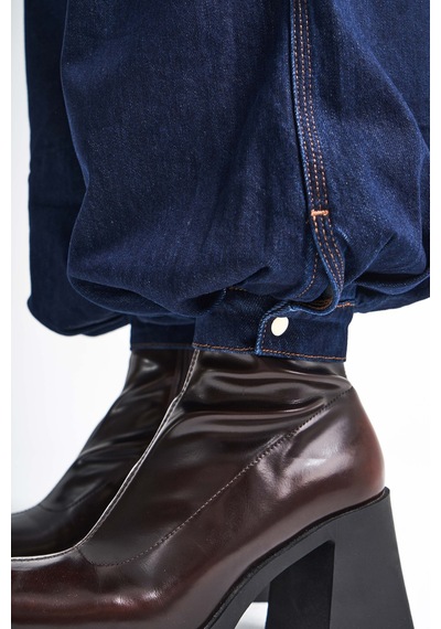 Itsbasic Kadın İndigo Renk 7w5-50 Wide Leg Baggy Fit Paça Detaylı Bol Kesim Tasarım Denim Jean