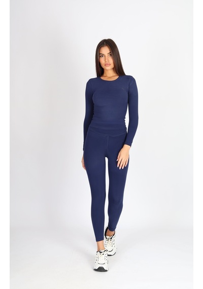 Soft&Basic Kadın Uzun Kollu Baskılı Bisiklet Yaka Lacivert Body Lacivert