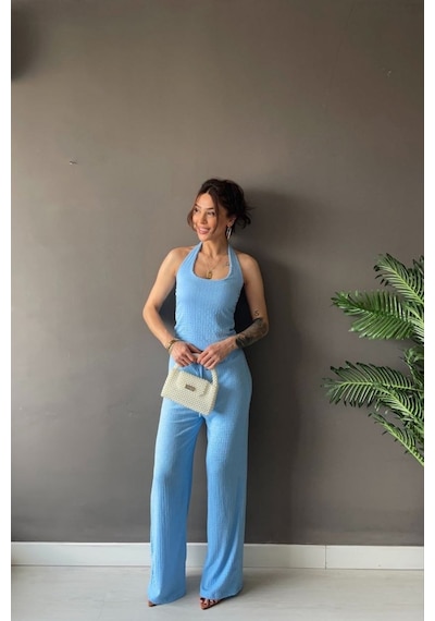 Vadon 1010 Kadın Bürümcük Dokulu Halter Yaka Crop Atlet Bol Paça Pantolon Takım Bebe Mavi Vadon 1010 Kadın Bürümcük Dokulu Halter Yaka Crop Atlet Bol Paça Pantolon Takım Bebe Mavi