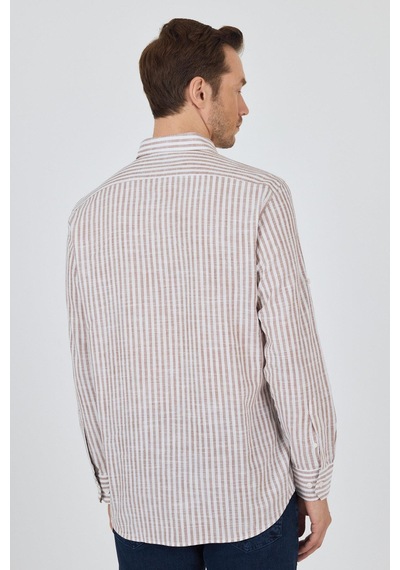 İmza Kahverengi Kısalabilir Kol Cepsiz Pamuk Casual Comfort Fit Gömlek 1004250128 Kahverengi