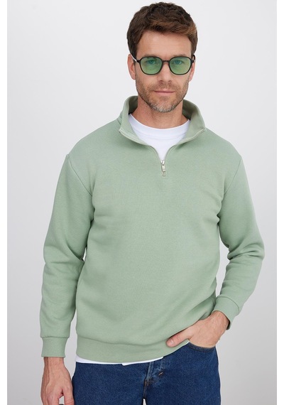 Tudors Unisex Relax Fit Rahat Kesim Pamuklu İçi Polarlı Yarım Fermuarlı Yeşil Dik Yaka Sweatshirt-35167 Yeşil Tudors Unisex Relax Fit Rahat Kesim Pamuklu İçi Polarlı Yarım Fermuarlı Yeşil Dik Yaka Sweatshirt-35167 Yeşil