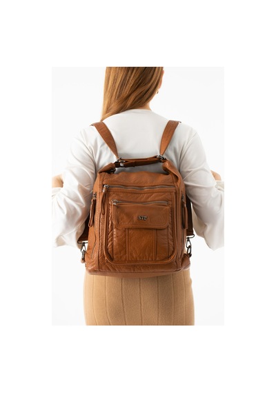 571 Collections Yıkanmış Deri Hem Sırt Hem Omuz Çantası Taba Model: 571-14-18d