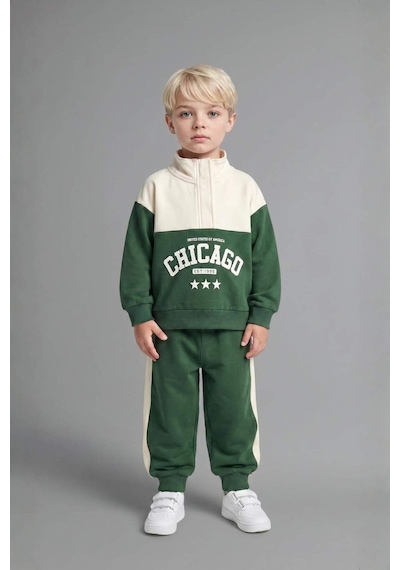 Defacto Dik Yaka Baskılı Sweatshirt Eşofman Altı 2li Takım Erkek Bebek I0147a526augn671 Yeşil-gn671