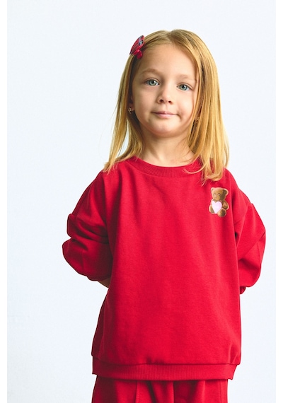 Defacto Bisiklet Yaka Ayıcık Aplikeli Sweatshirt Kız Bebek I1716a526aurd70 Kırmızı-rd70