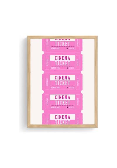 Doğal Ahşap Çerçeveli Retro Sinema Bileti Tablo - Hollywood Temalı Huhu2339