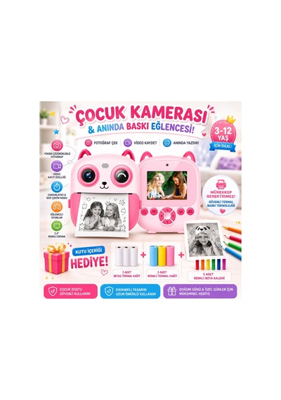 Robeve Anında Baskılı Termal Yazıcılı Fotoğraf Makinesi 3 Beyaz Kağıtlı