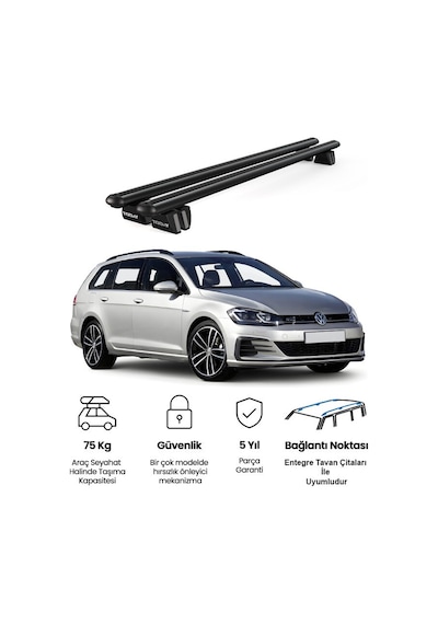 Pençe Volkswagen Golf Alltrack 2015 Ve Sonrası Uyumlu Siyah Ara Atkı Port Bagaj Tavan Barı