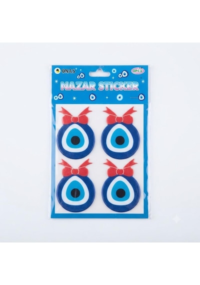 Tr Kurdeleli Nazar Boncuğu Sticker - 4 Adet, 4.5x6 Cm, Yapışkanlı Koruyucu Göz Etiketi, Dekoratif Oto Ve Eşya Süs 1